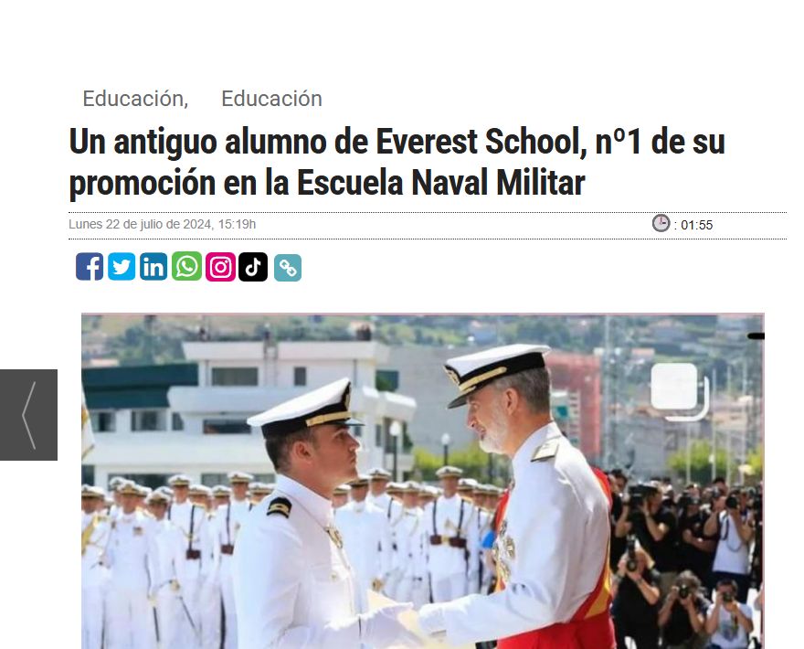 Former Everest School pupil graduates top of his class at the Spanish Naval Academy